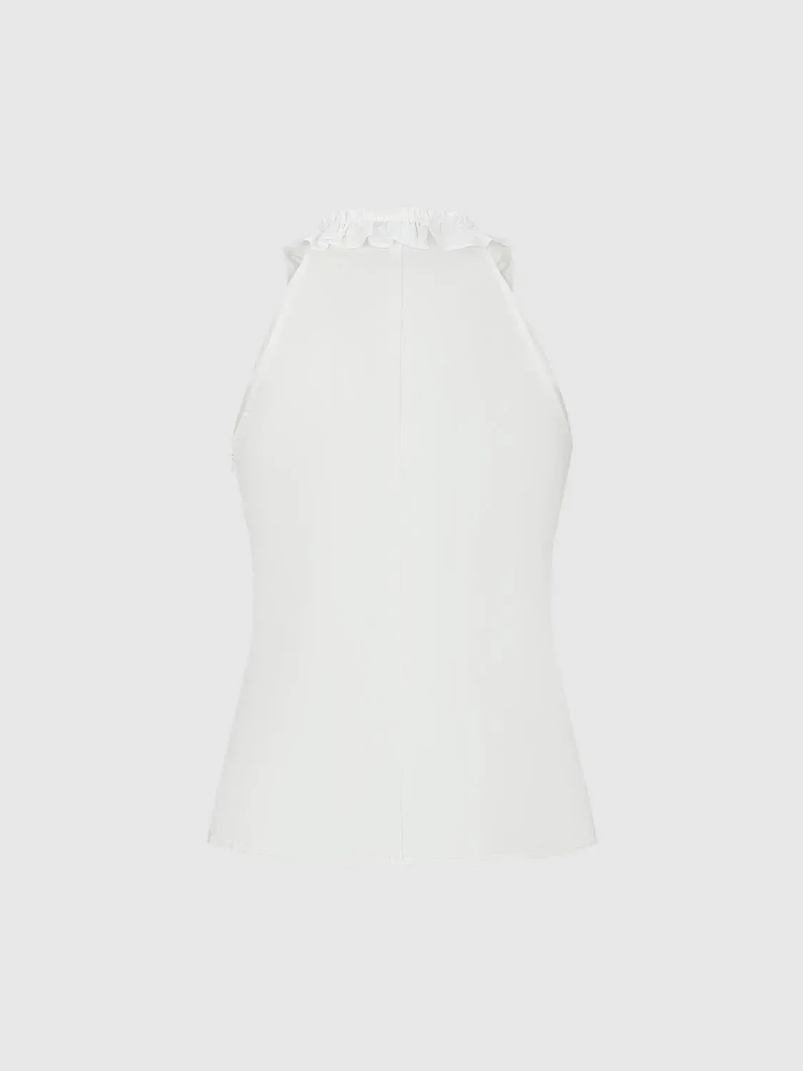 Ruffle Trim Sleeveless V Neck Soft Knit Cami Tops