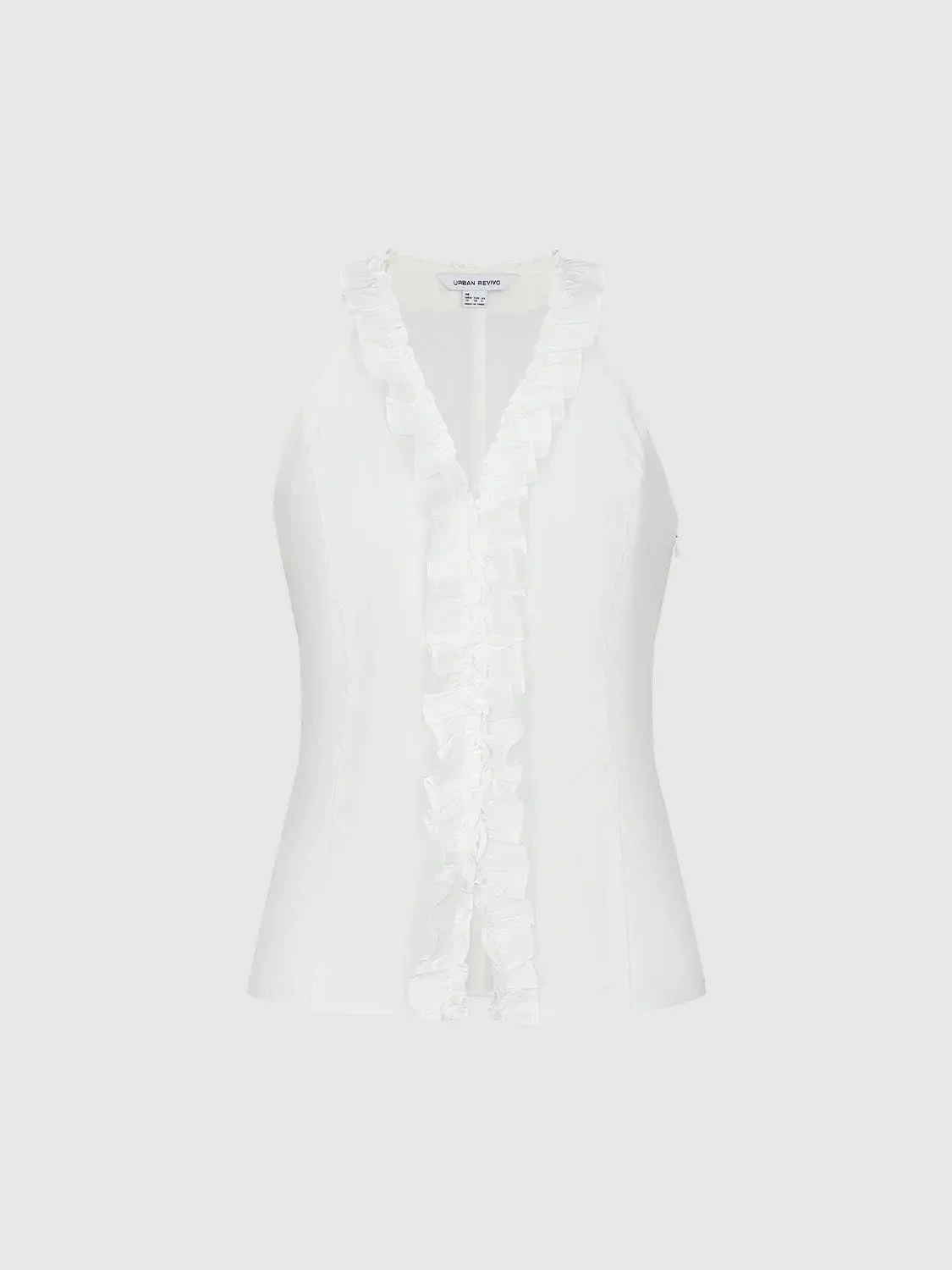 Ruffle Trim Sleeveless V Neck Soft Knit Cami Tops