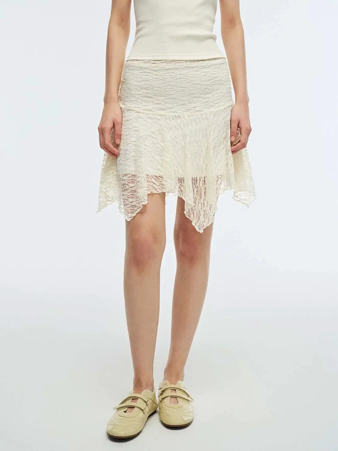 Laced Asymmetric A-Line Mini Skirts With Slight Stretch