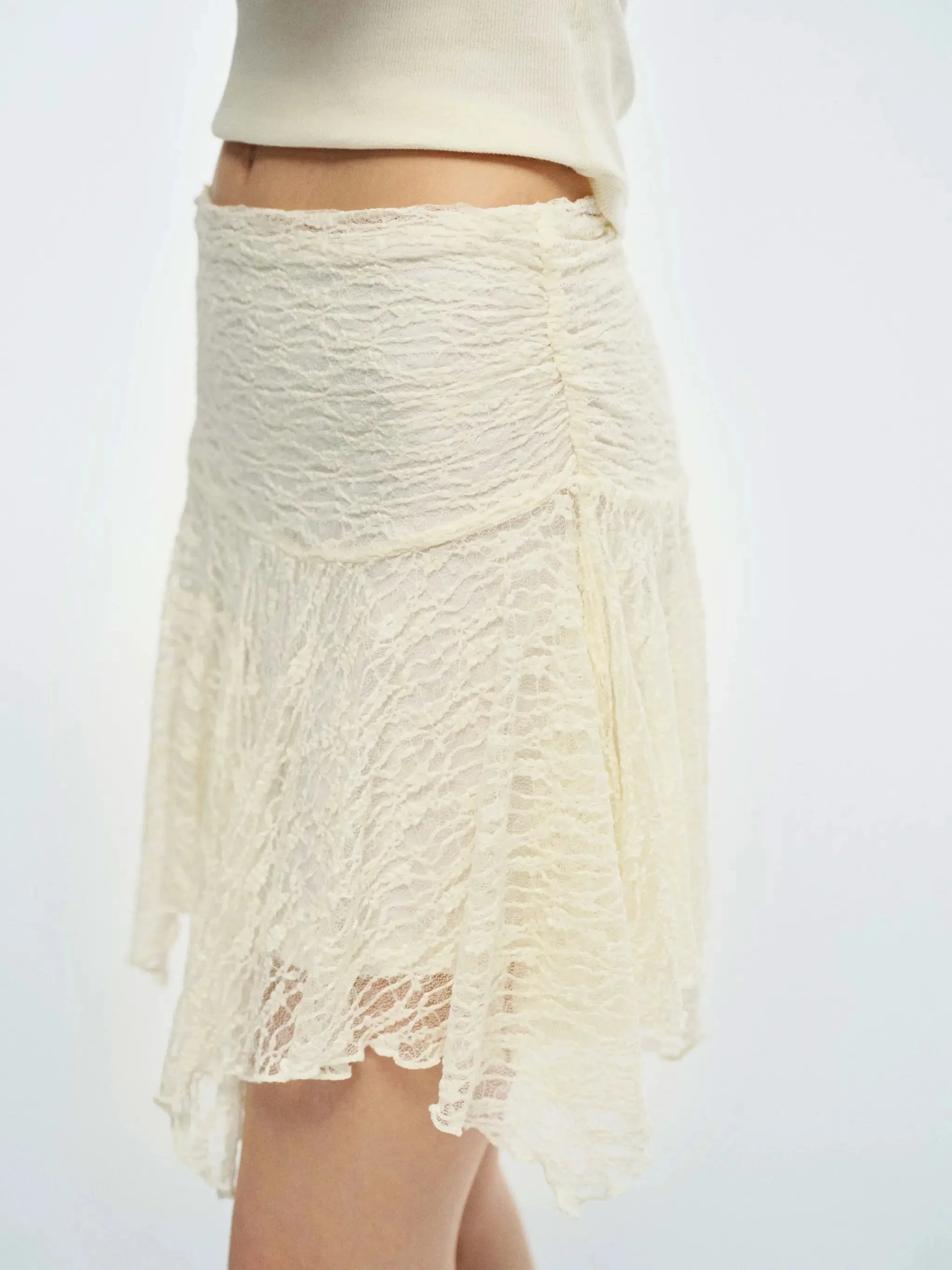 Laced Asymmetric A-Line Mini Skirts With Slight Stretch