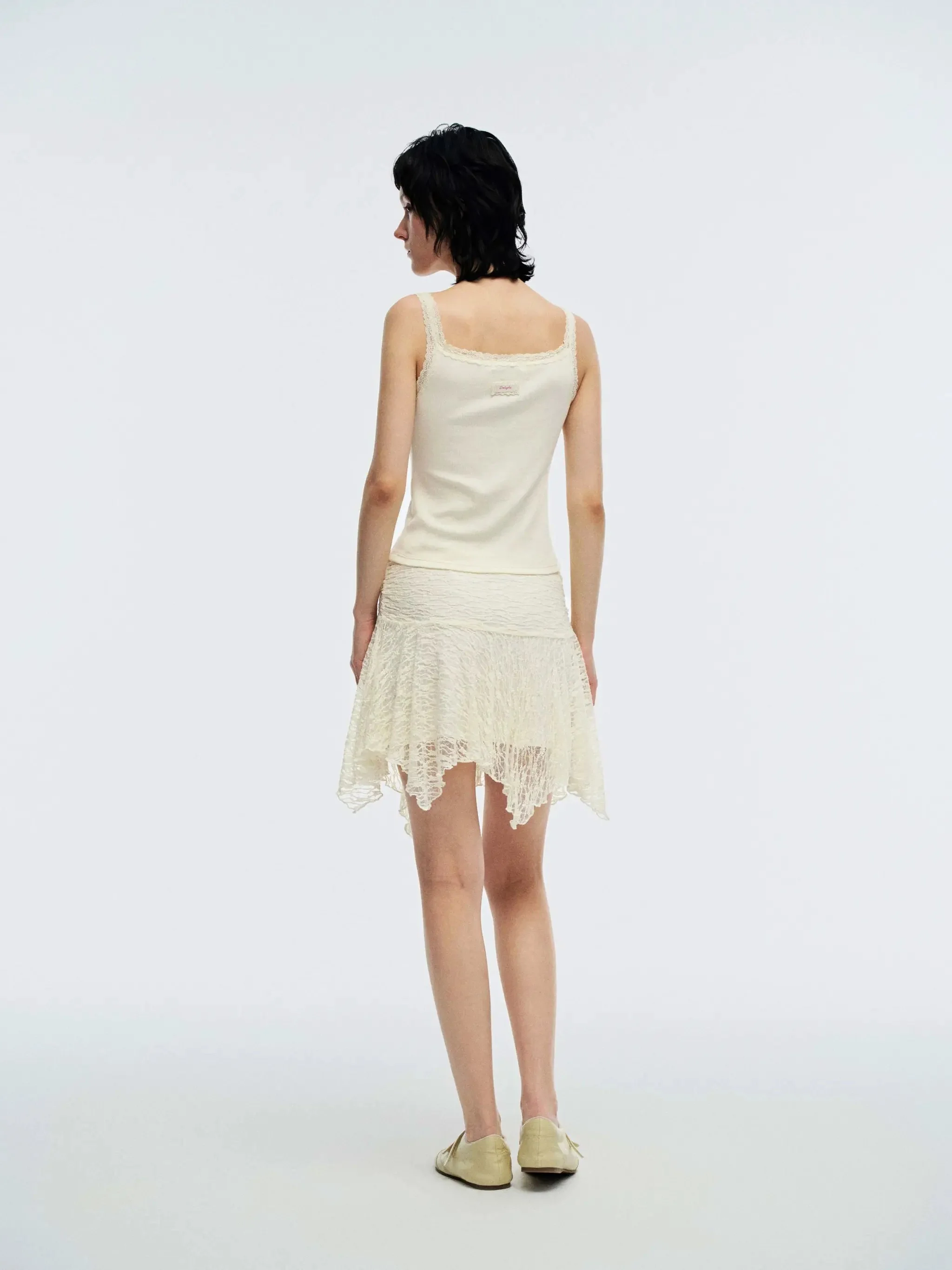 Laced Asymmetric A-Line Mini Skirts With Slight Stretch