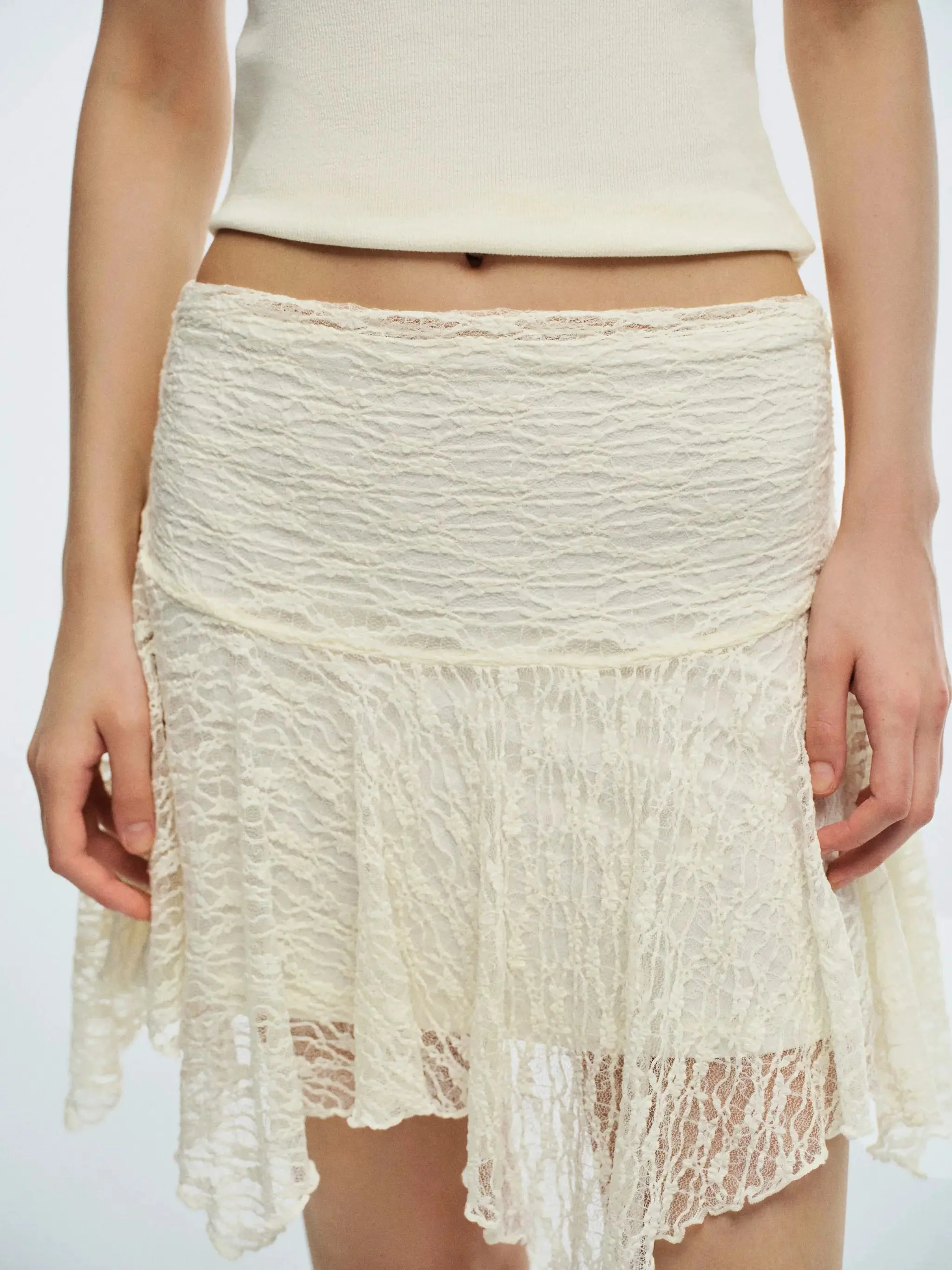 Laced Asymmetric A-Line Mini Skirts With Slight Stretch
