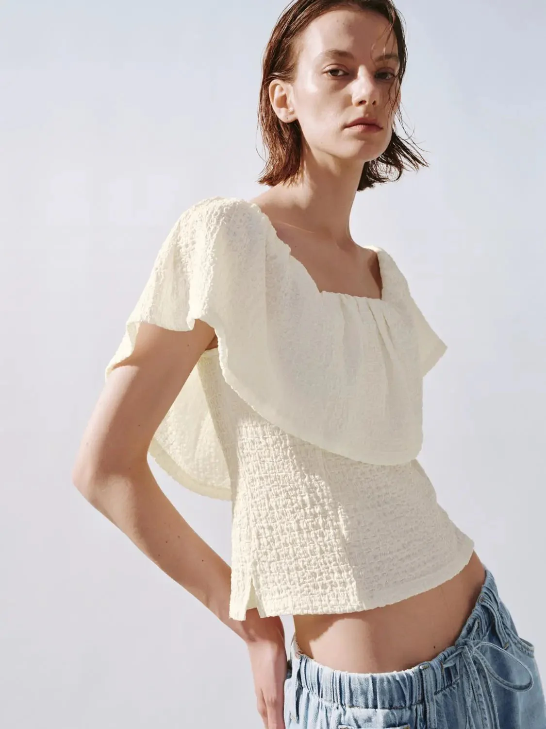 Foldover One Shoulder Overhead Shirts With Slight Stretch Fabric
