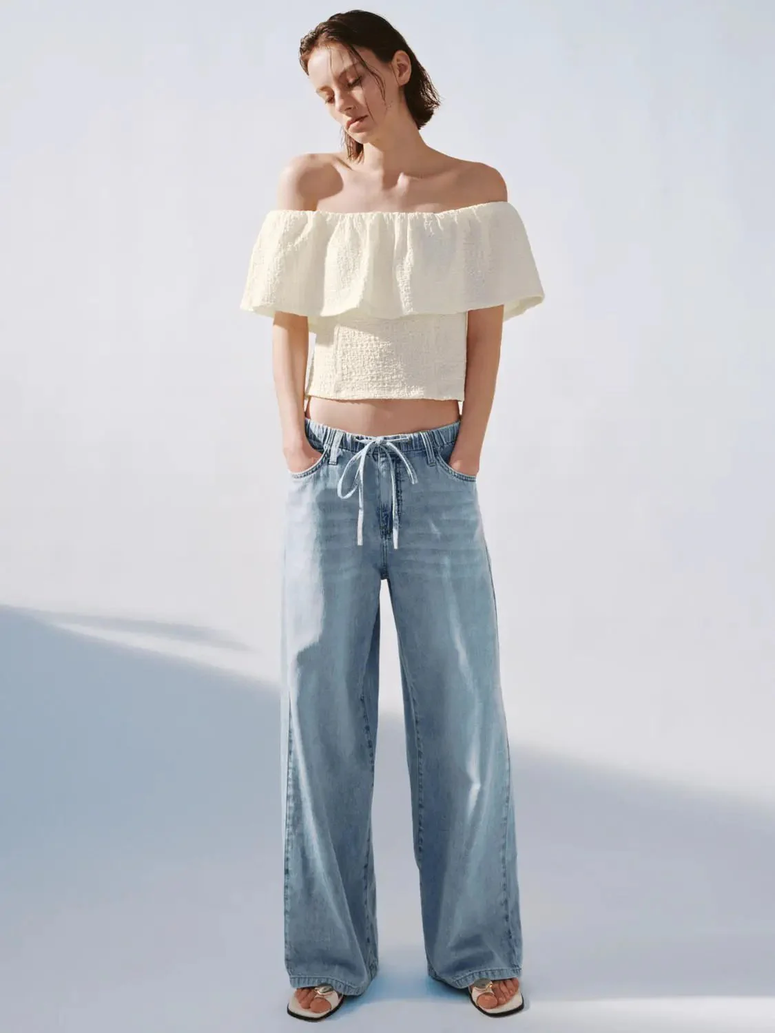 Foldover One Shoulder Overhead Shirts With Slight Stretch Fabric