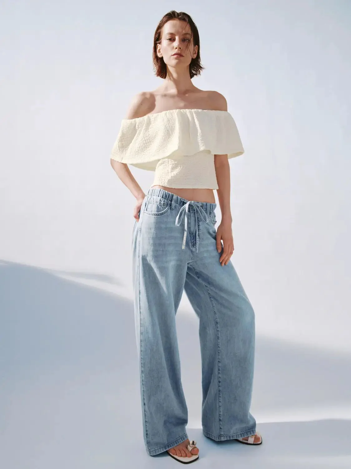 Foldover One Shoulder Overhead Shirts With Slight Stretch Fabric