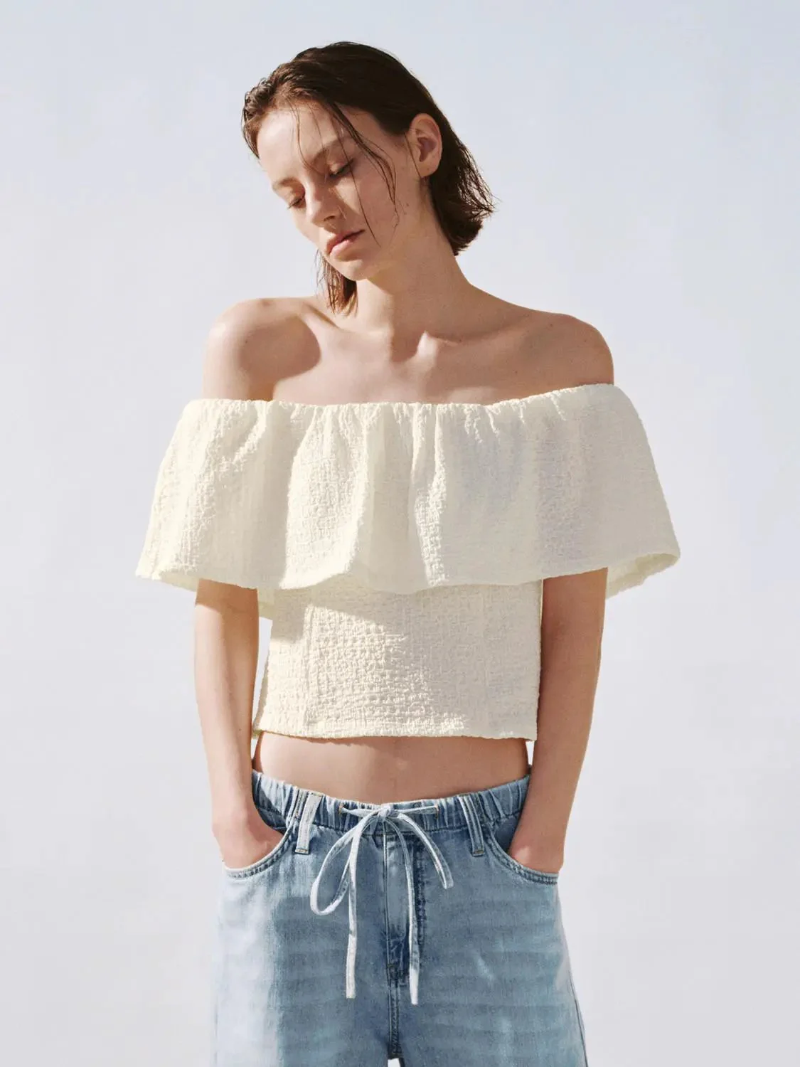 Foldover One Shoulder Overhead Shirts With Slight Stretch Fabric