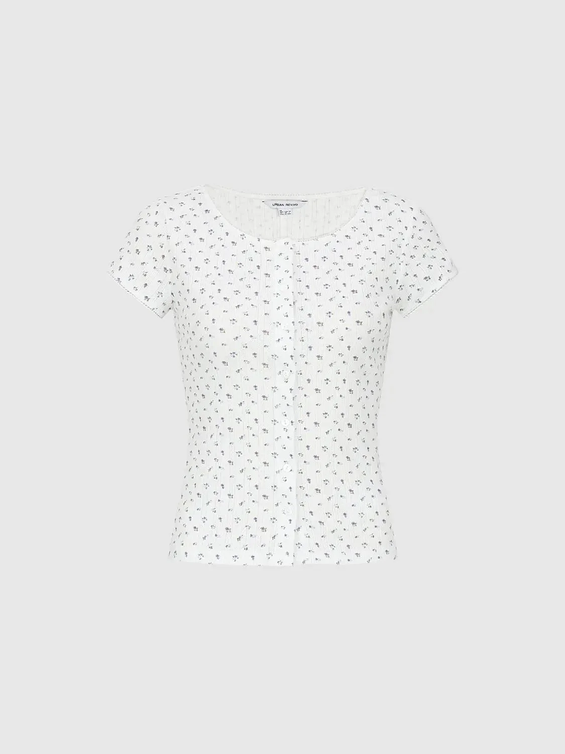 Floral Printed Button Detail Skinny Fit T-Shirts