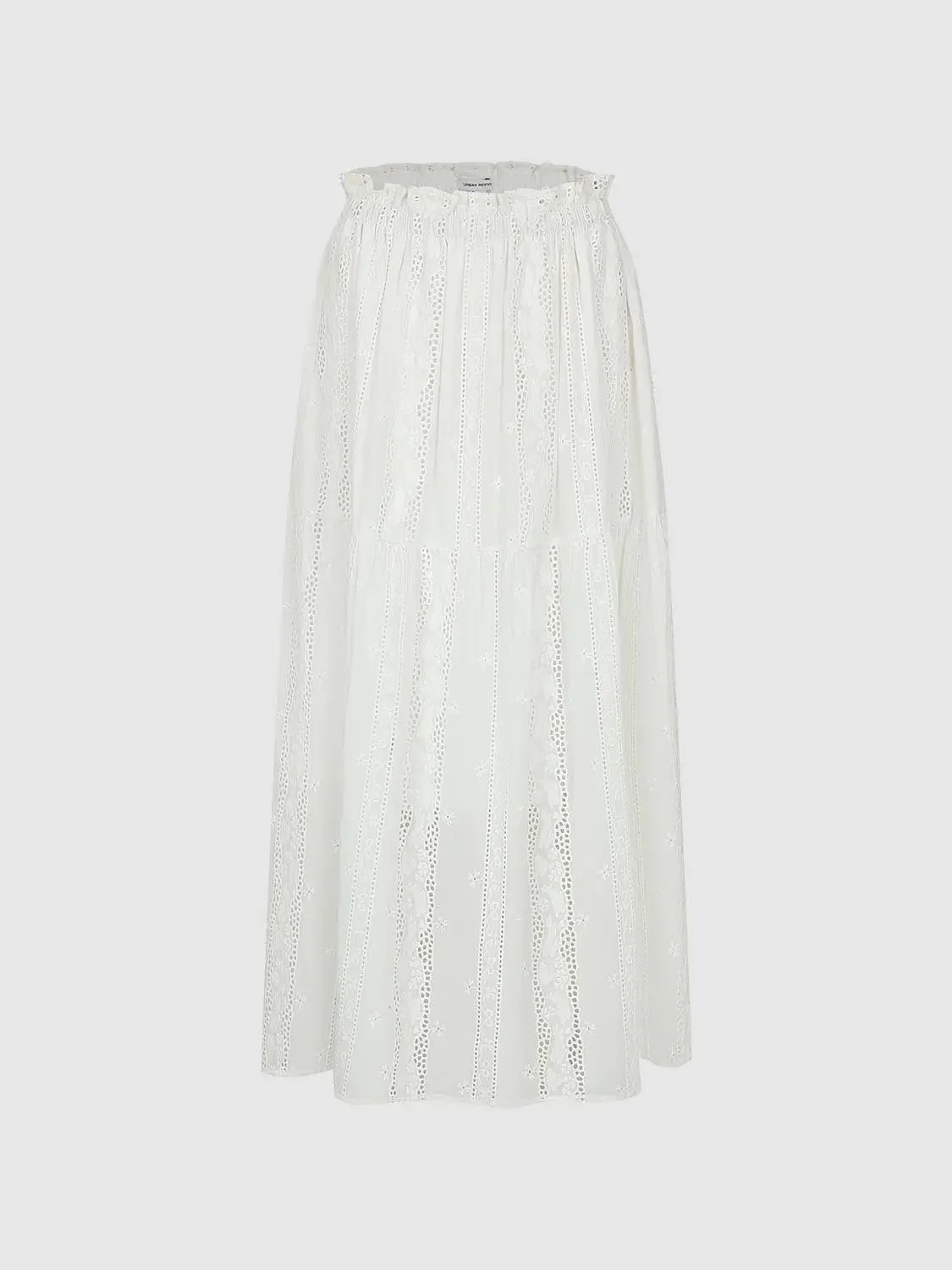 Guipure Laced Embroidered Ruffle Trim Pull On A-Line Midi Skirts
