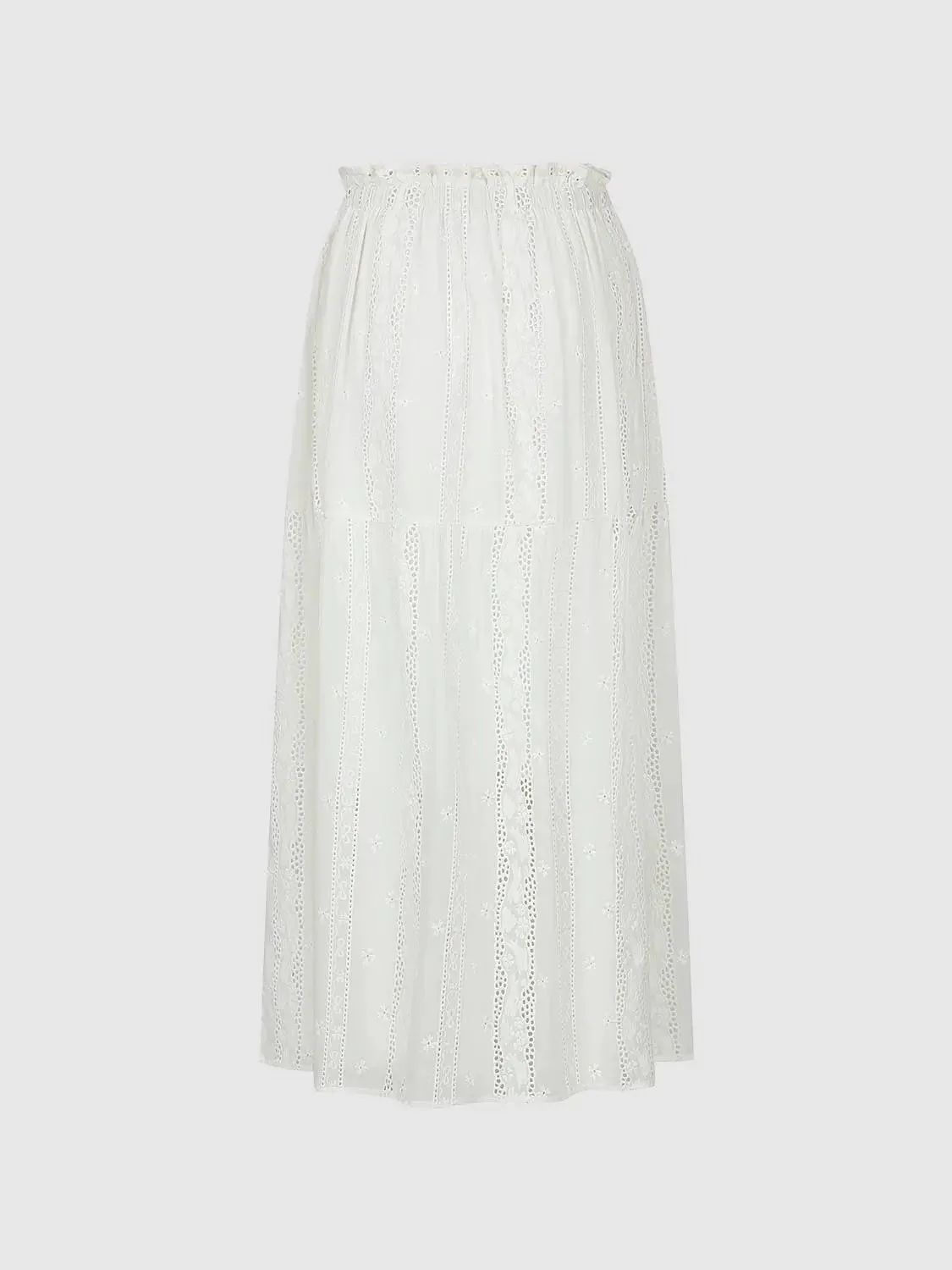 Guipure Laced Embroidered Ruffle Trim Pull On A-Line Midi Skirts
