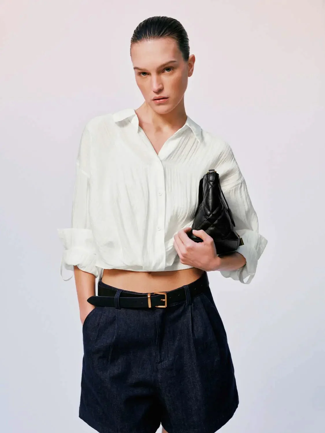 Knot Hem Shirring Detail Overhead Shirts Casual Style