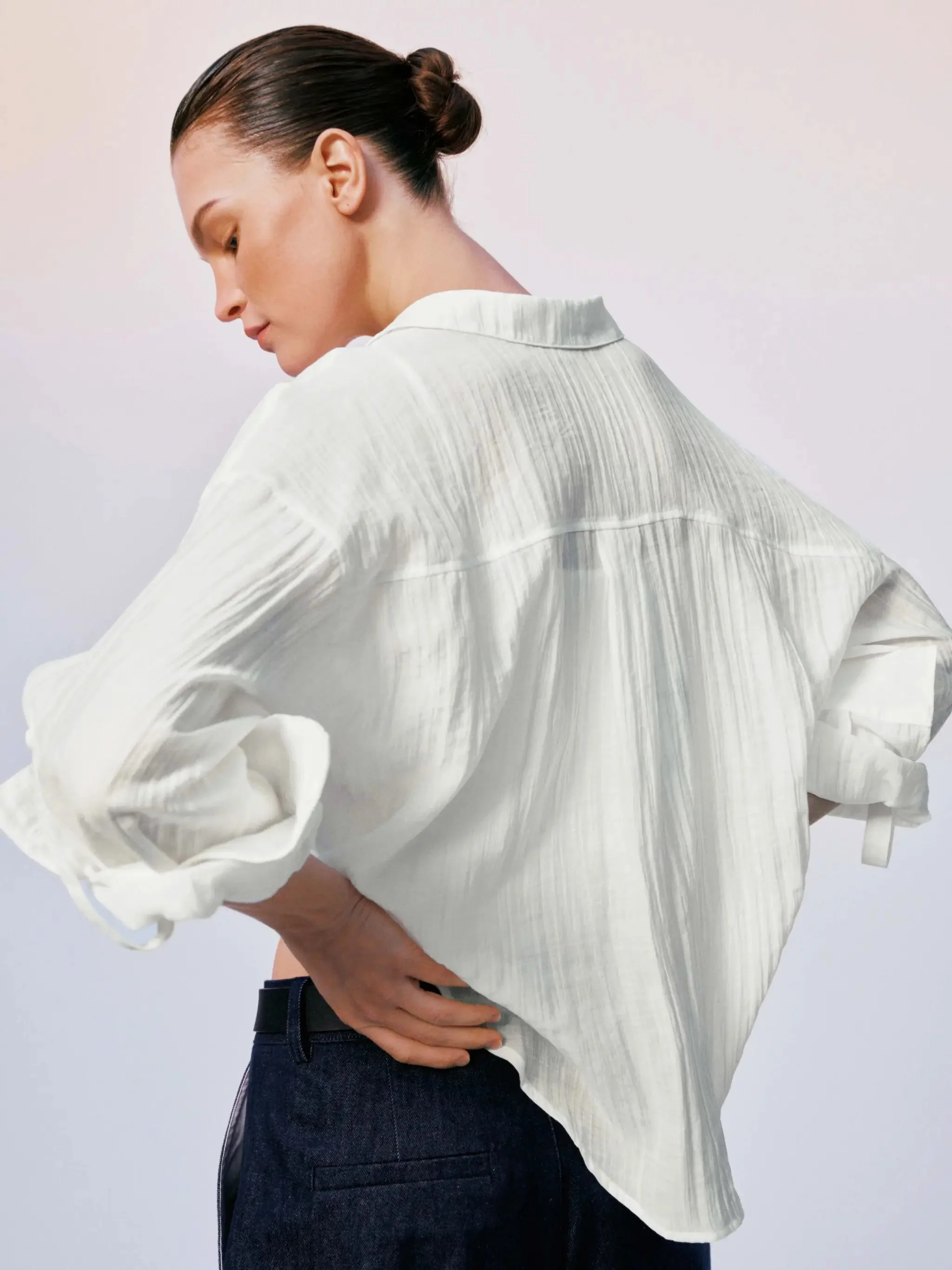 Knot Hem Shirring Detail Overhead Shirts Casual Style