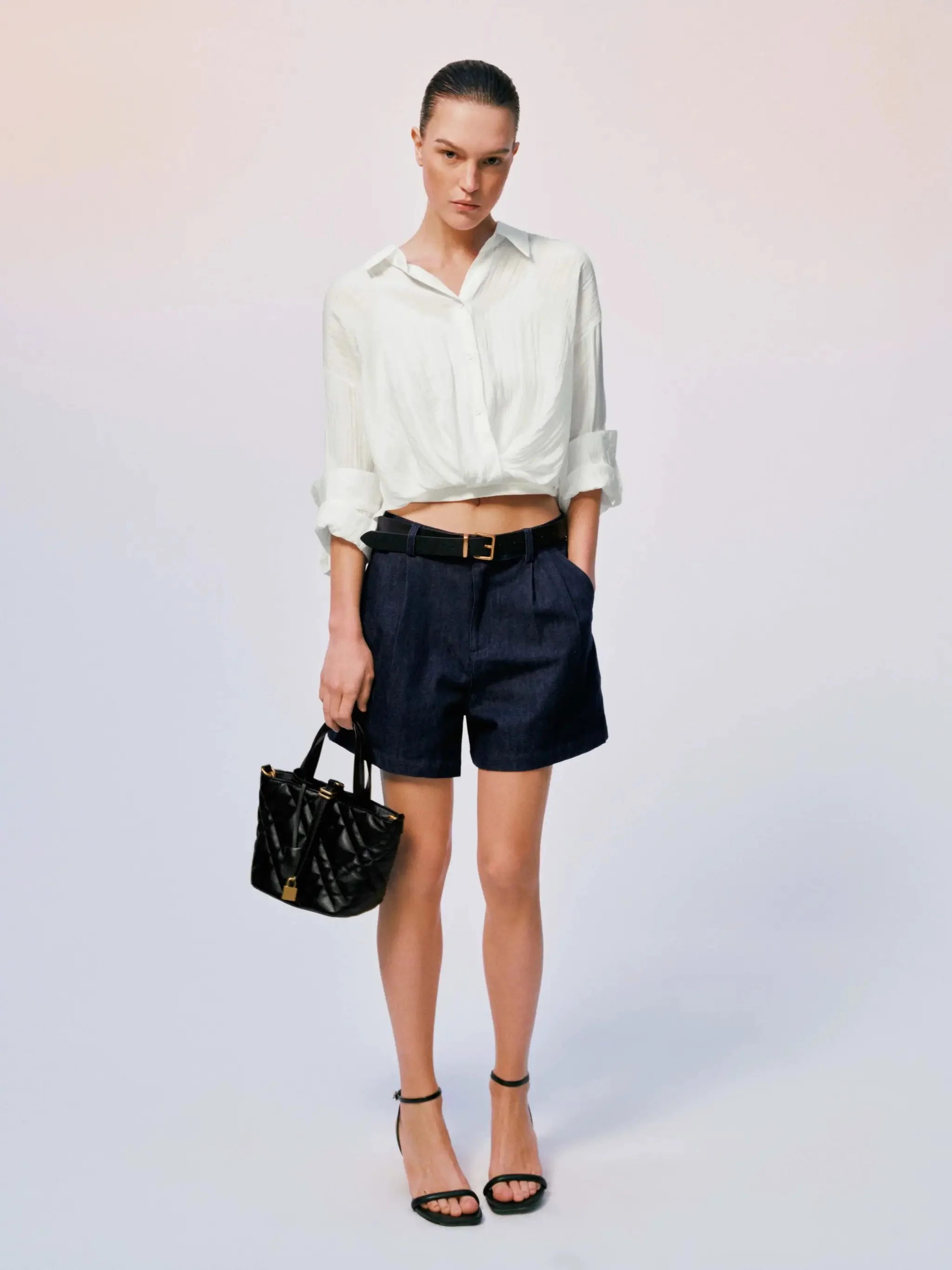 Knot Hem Shirring Detail Overhead Shirts Casual Style