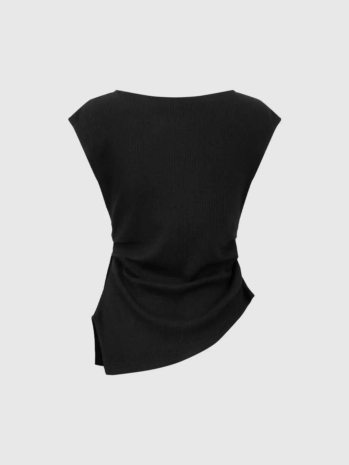13882-asymmetric-ruched-cap-sleeve-knit-t-shirts-10.webp Asymmetric Ruched Cap Sleeve Knit T Shirts