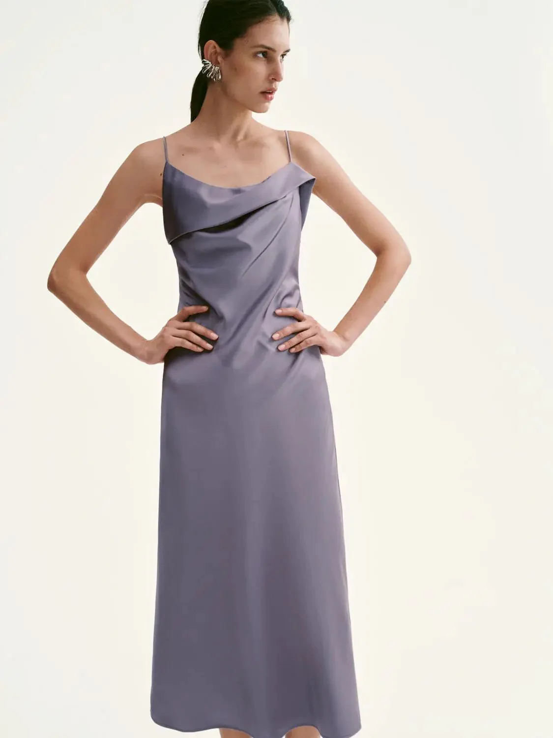 139-lavender-strappy-a-line-satin-like-maxi-draped-neck-dress-4.webp Lavender Strappy A-Line Satin-Like Maxi Draped Neck Dress