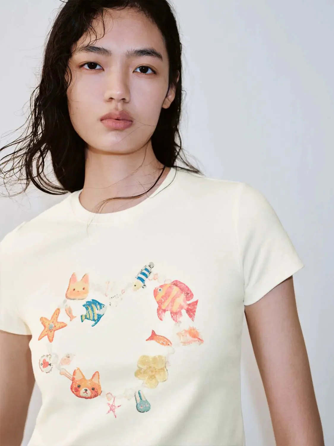 Heart Shaped Animal Print Cotton Blend Ladies T Shirt