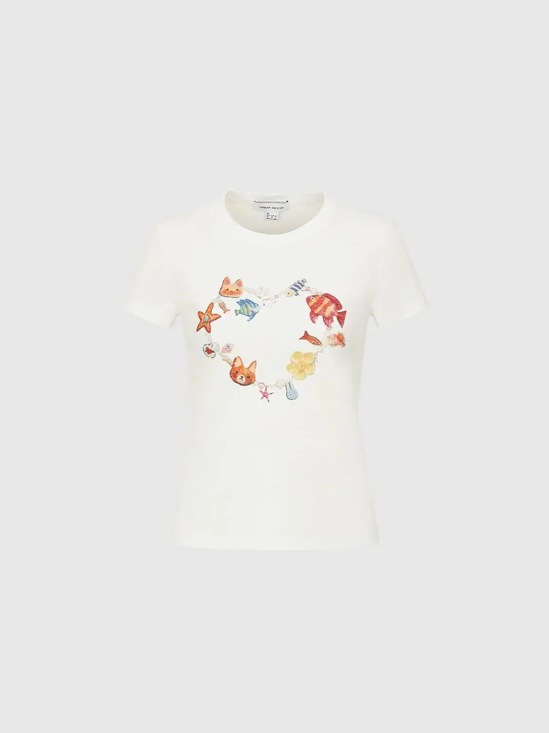 Heart Shaped Animal Print Cotton Blend Ladies T Shirt