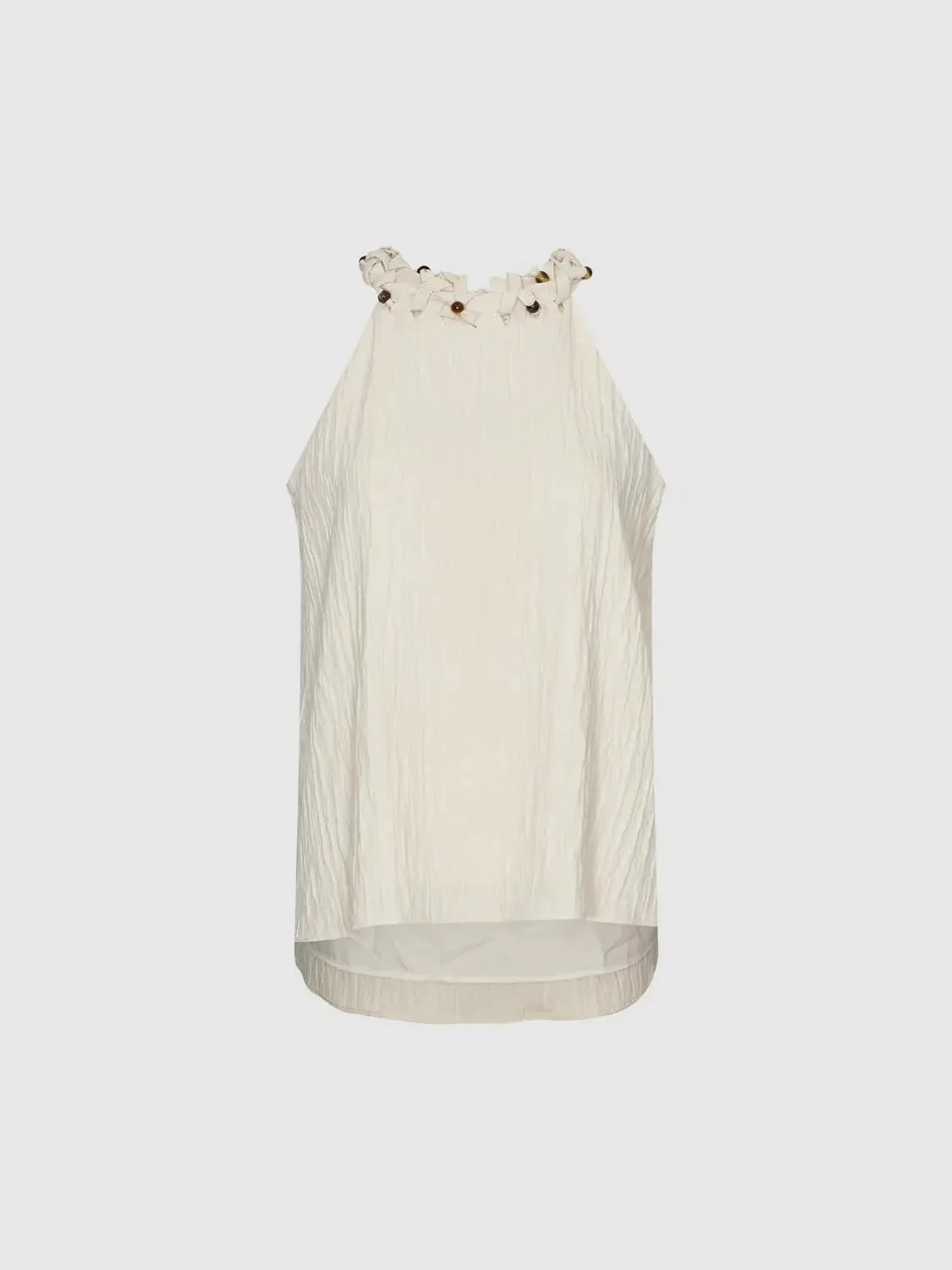 Viscose Linen Blend Bead Collar Sleeveless Shirts