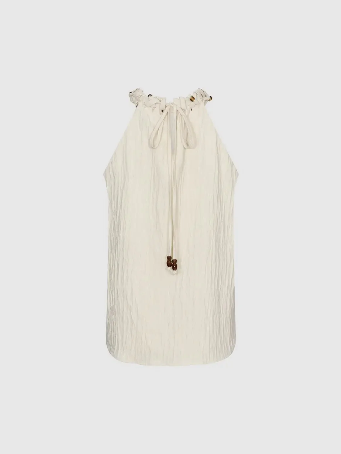Viscose Linen Blend Bead Collar Sleeveless Shirts