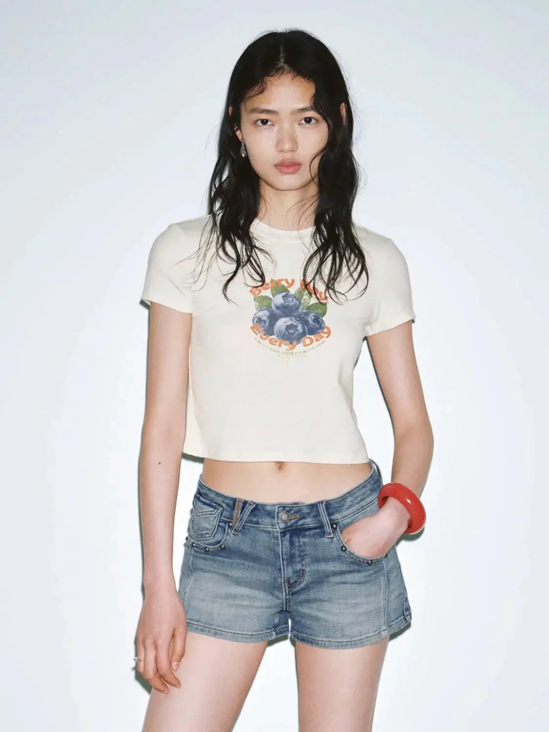 Cotton Blueberry Graphic Slim Fit T Shirt