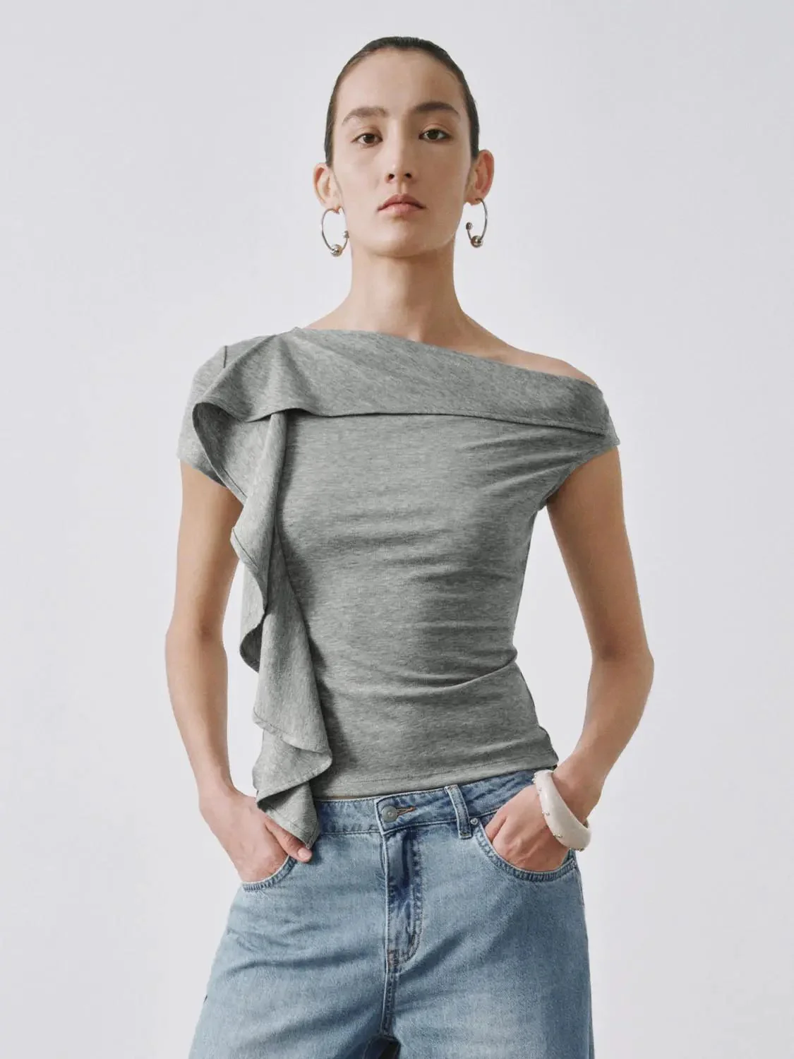 1412-lyocell-blend-asymmetric-ruffle-one-shoulder-top-9.webp Lyocell Blend Asymmetric Ruffle One Shoulder Top