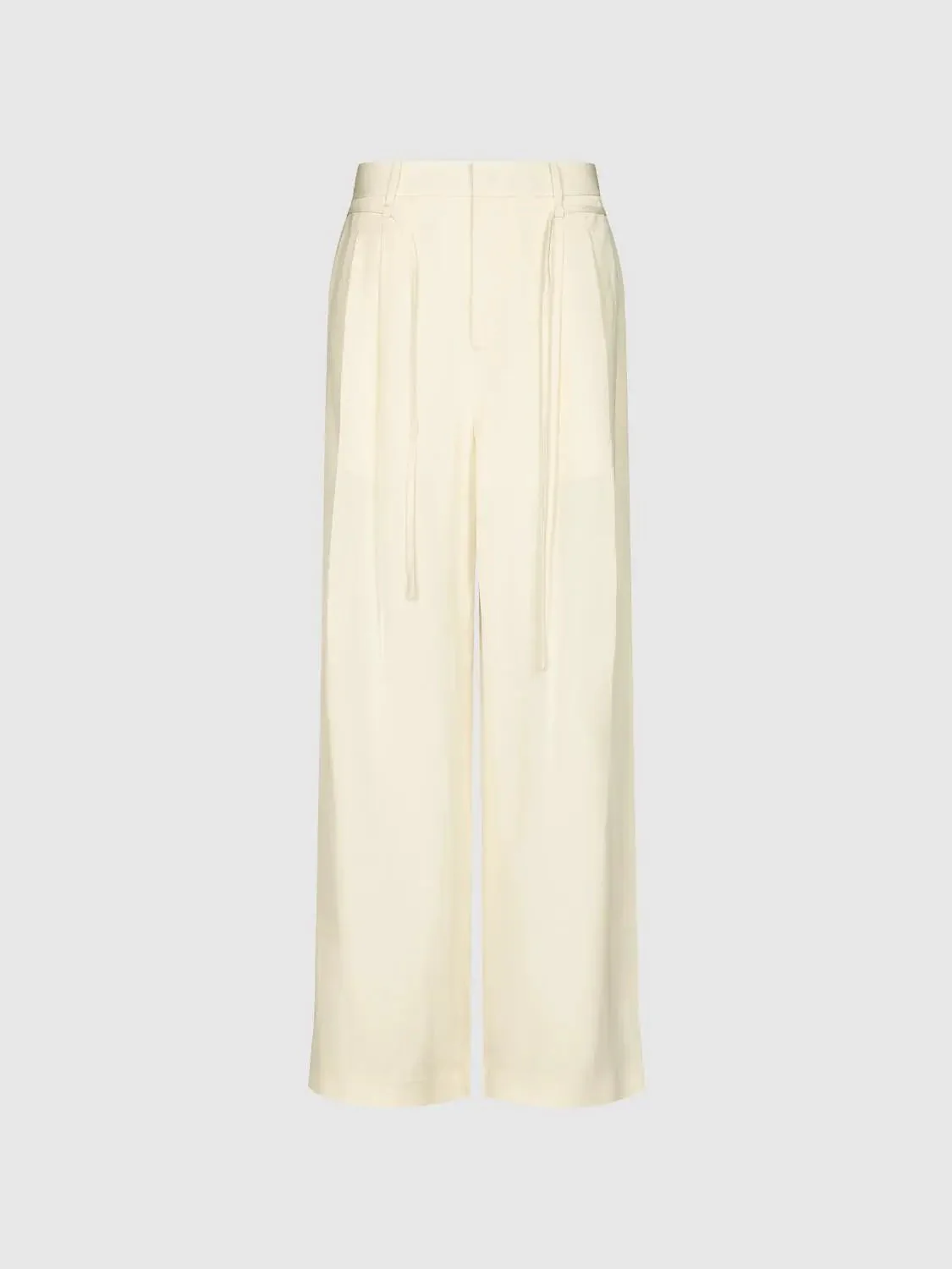 Viscose Linen String Detail Pleated Wide Leg Pants