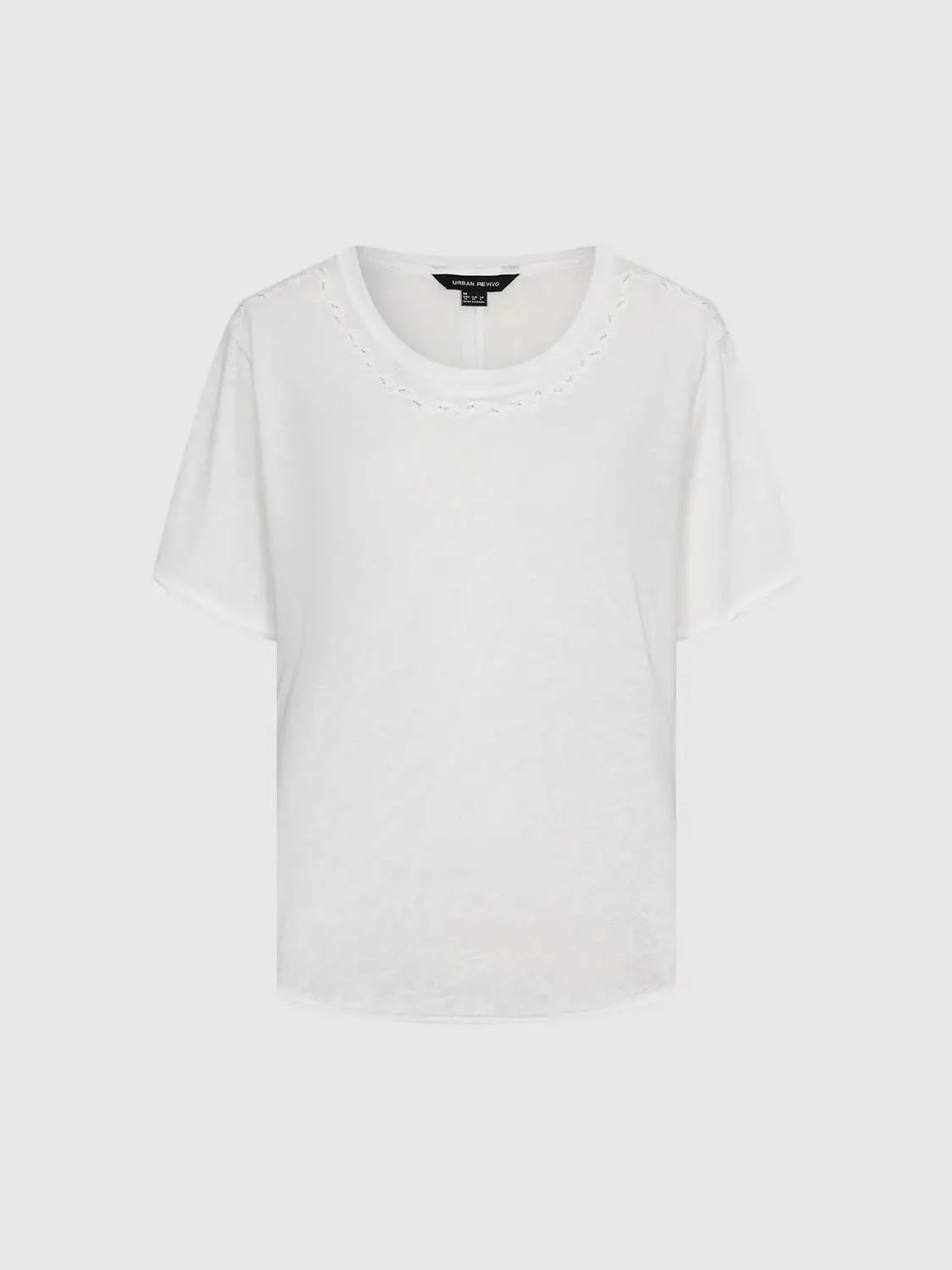 Embroidered Beaded Crew Neck Cotton Blend T Shirt