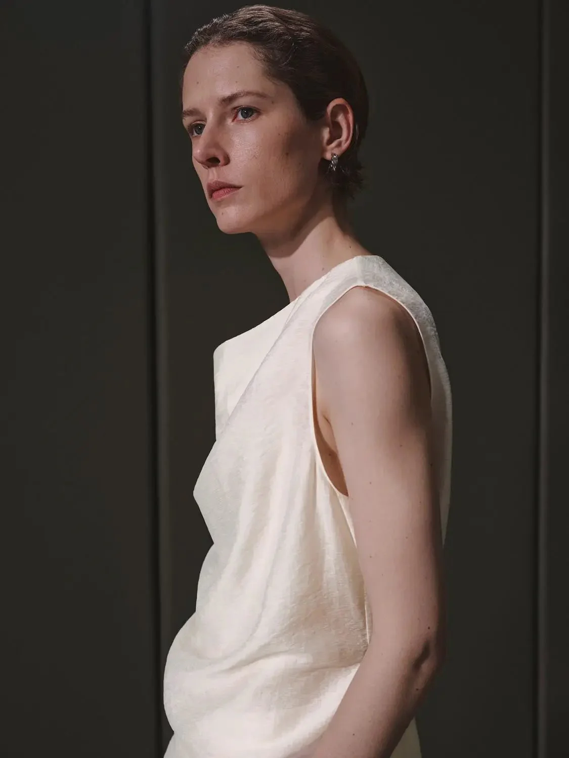 Lyocell Cupro Linen Cowl Neck Sleeveless Top