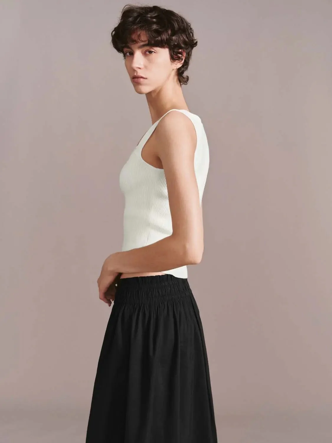 Square Neck Lace Trim Sleeveless Knit Top
