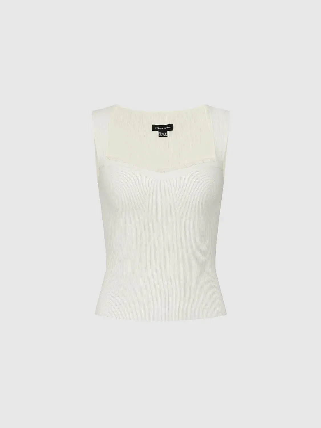 Square Neck Lace Trim Sleeveless Knit Top