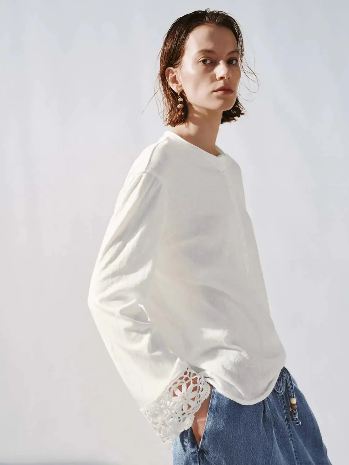 14194-cotton-blend-henley-neck-long-sleeve-lace-cuff-t-shirts-2.webp Cotton Blend Henley Neck Long Sleeve Lace Cuff T Shirts