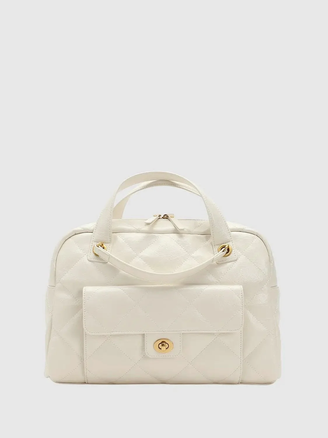 Cream Quilted Chain Detail Backpack with Gold Hardware