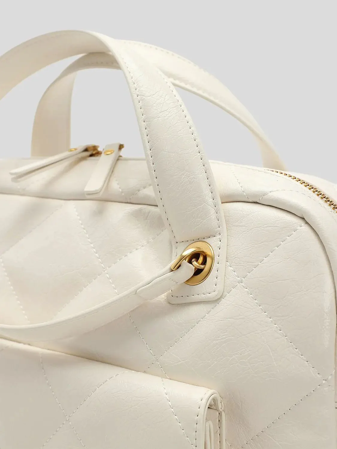 Cream Quilted Chain Detail Backpack with Gold Hardware