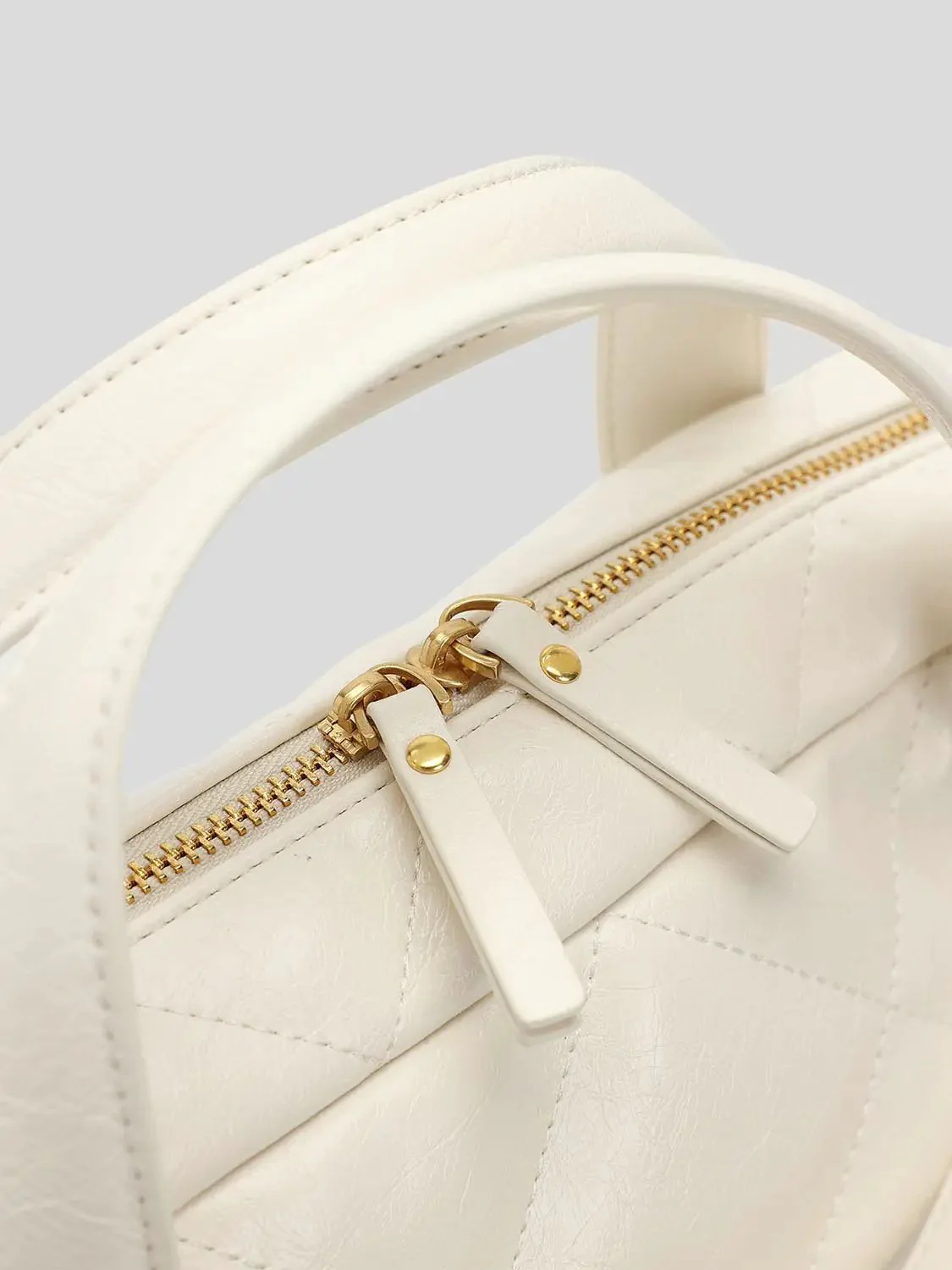 Cream Quilted Chain Detail Backpack with Gold Hardware