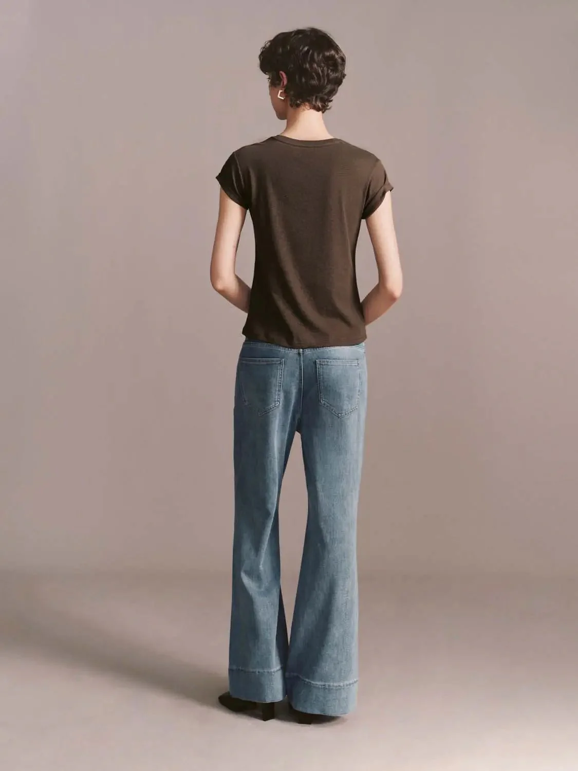 Embroidered Roll Sleeve Crew Neck T Shirts