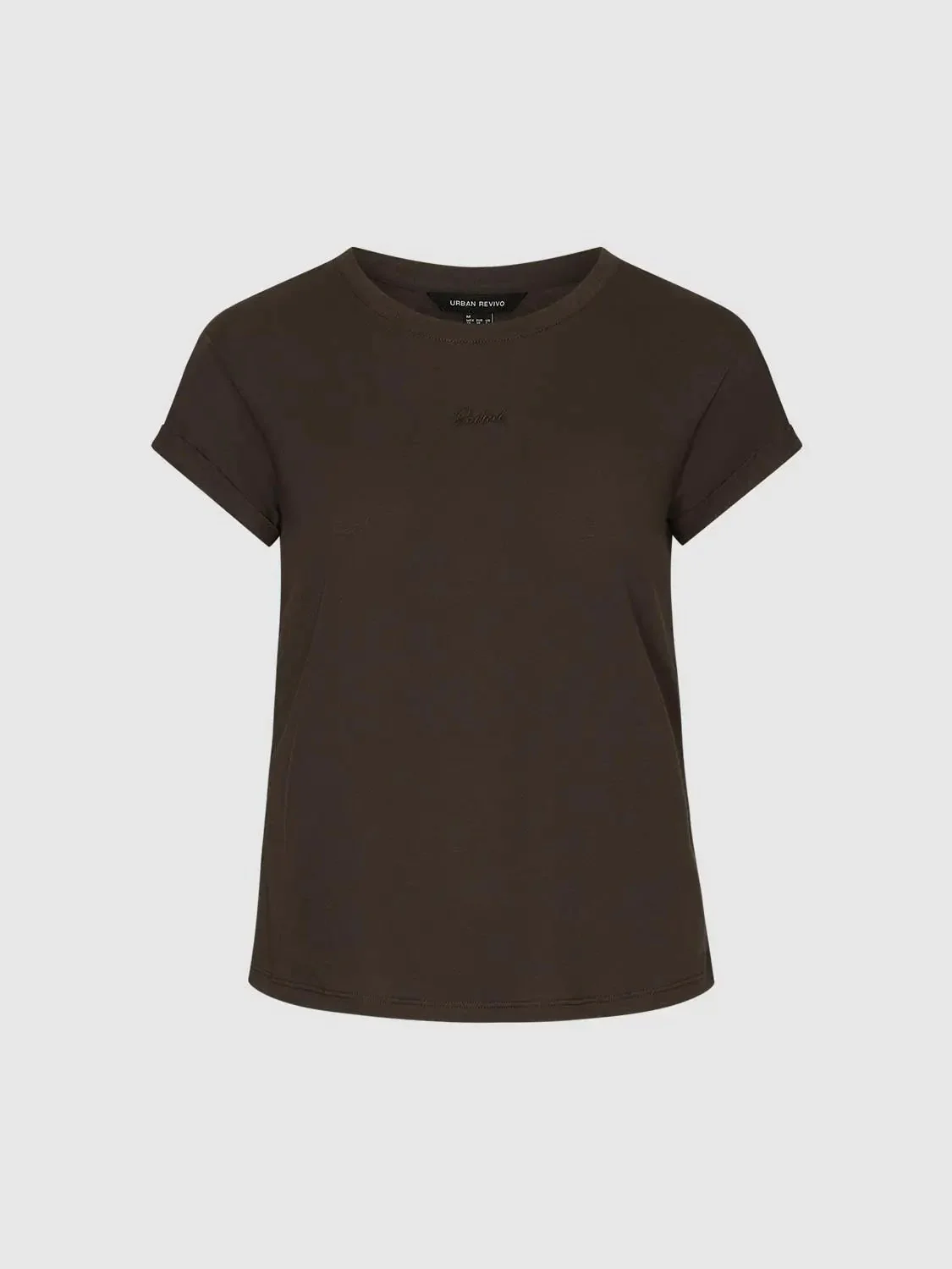 Embroidered Roll Sleeve Crew Neck T Shirts