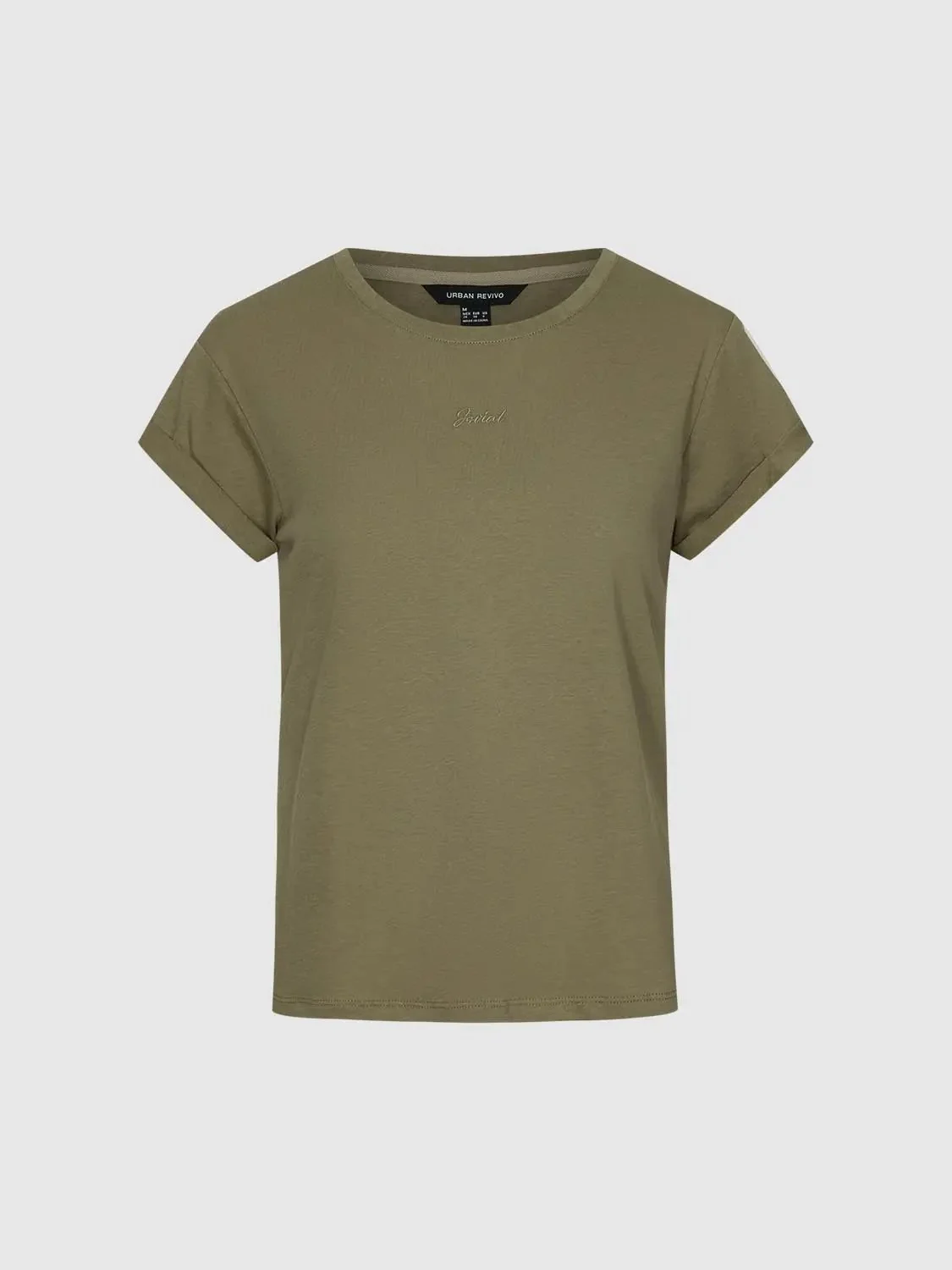 Embroidered Roll Sleeve Crew Neck T Shirts