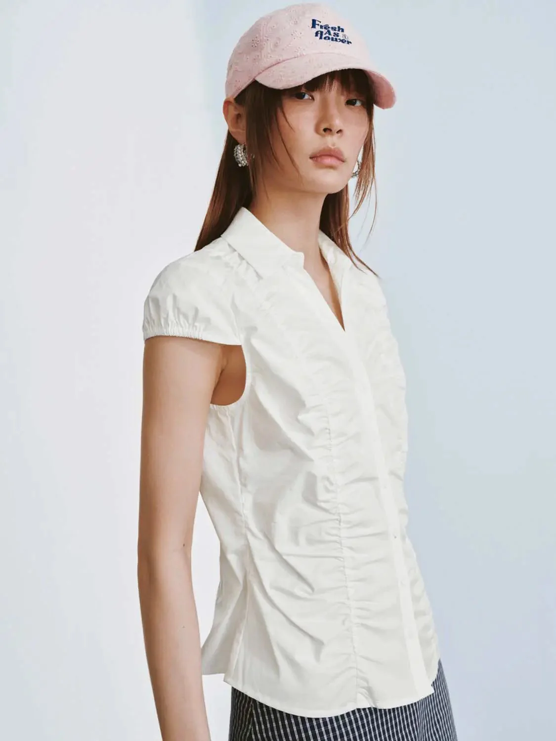 14335-cap-sleeve-shirred-skinny-fit-shirts-2.webp Cap Sleeve Shirred Skinny-Fit Shirts