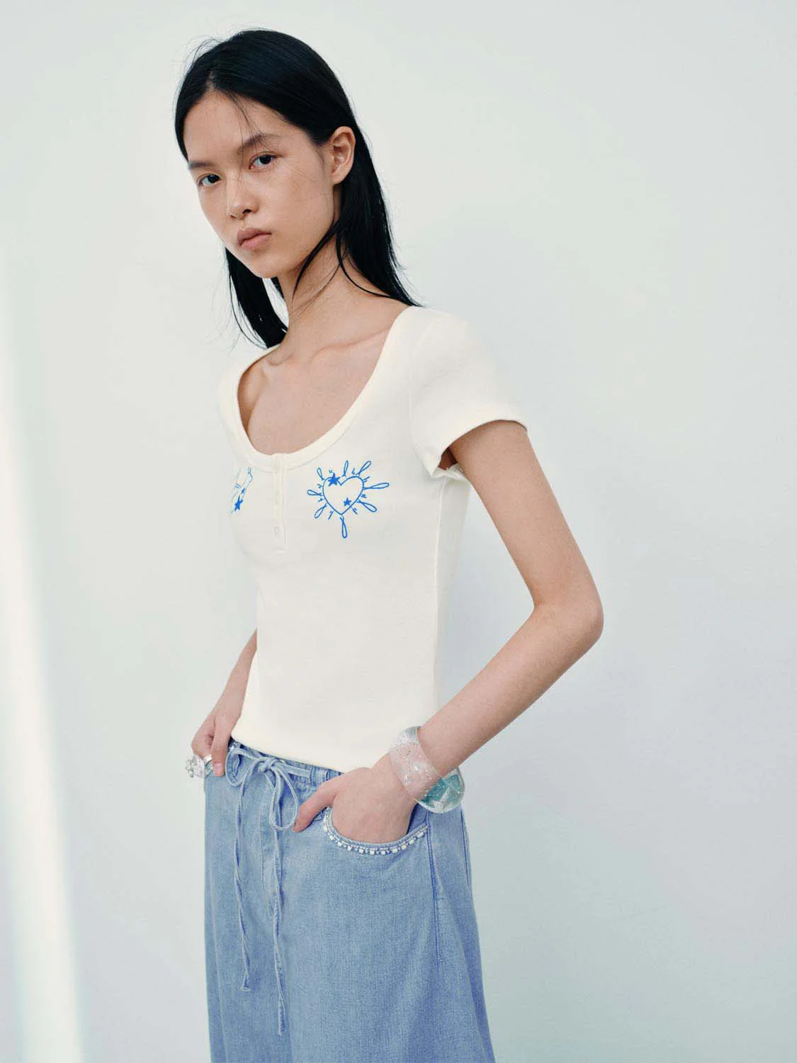 14341-embroidered-henley-neck-cotton-with-blue-motifs-t-shirts-2.webp Embroidered Henley Neck Cotton With Blue Motifs T Shirts