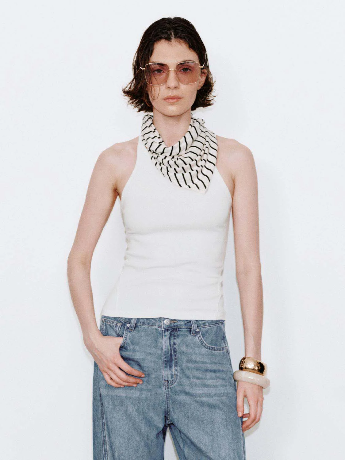 Cotton Strappy Sleeveless Skinny Fit T Shirt