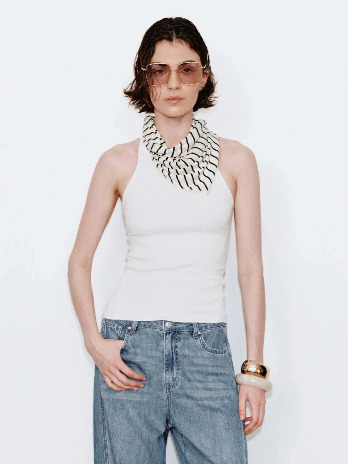 Cotton Strappy Sleeveless Skinny Fit T Shirt