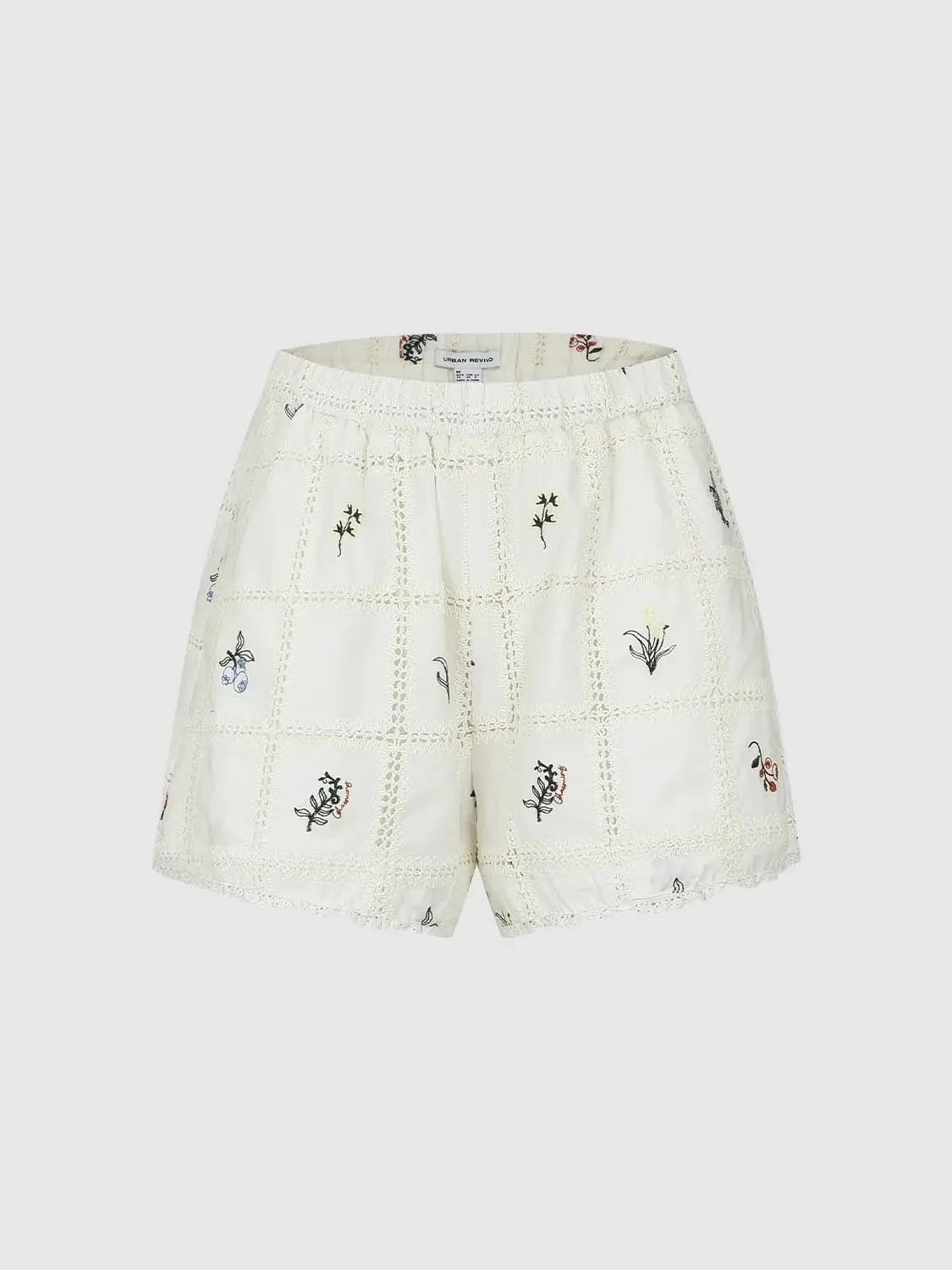 Embroidered Crochet Detail Check Shorts