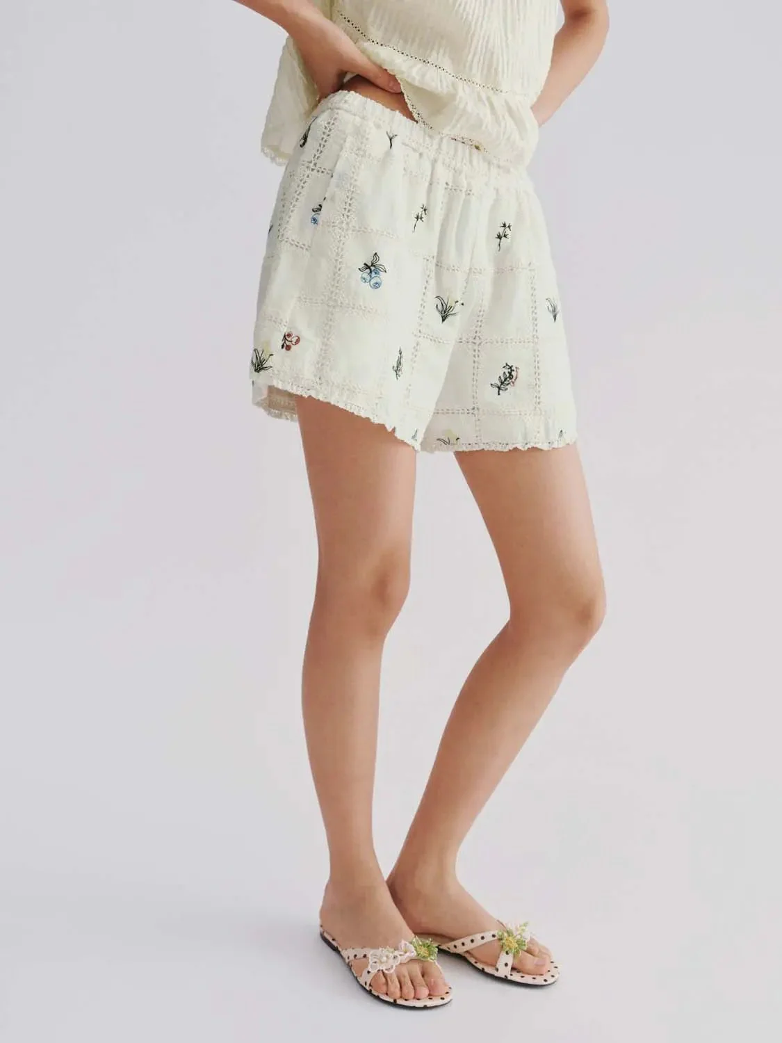 Embroidered Crochet Detail Check Shorts