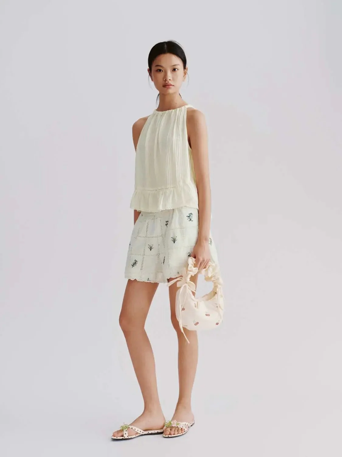 Embroidered Crochet Detail Check Shorts