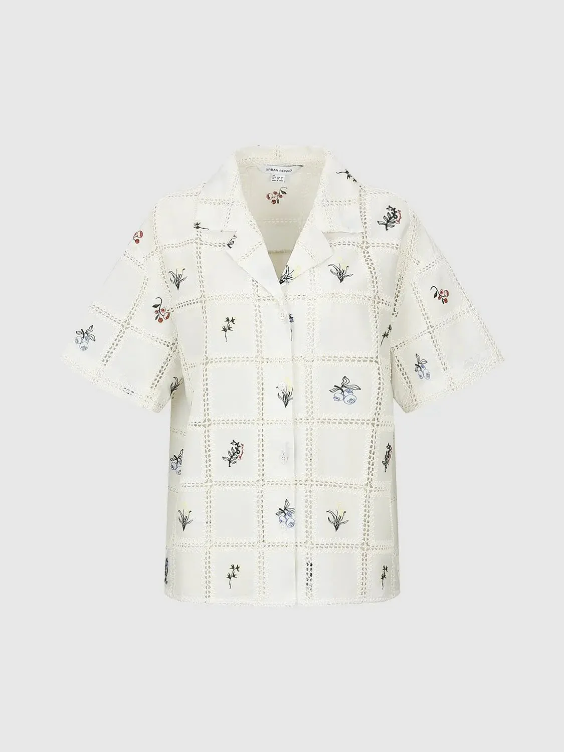 Embroidered Crochet Detail Check Short Sleeve Shirts