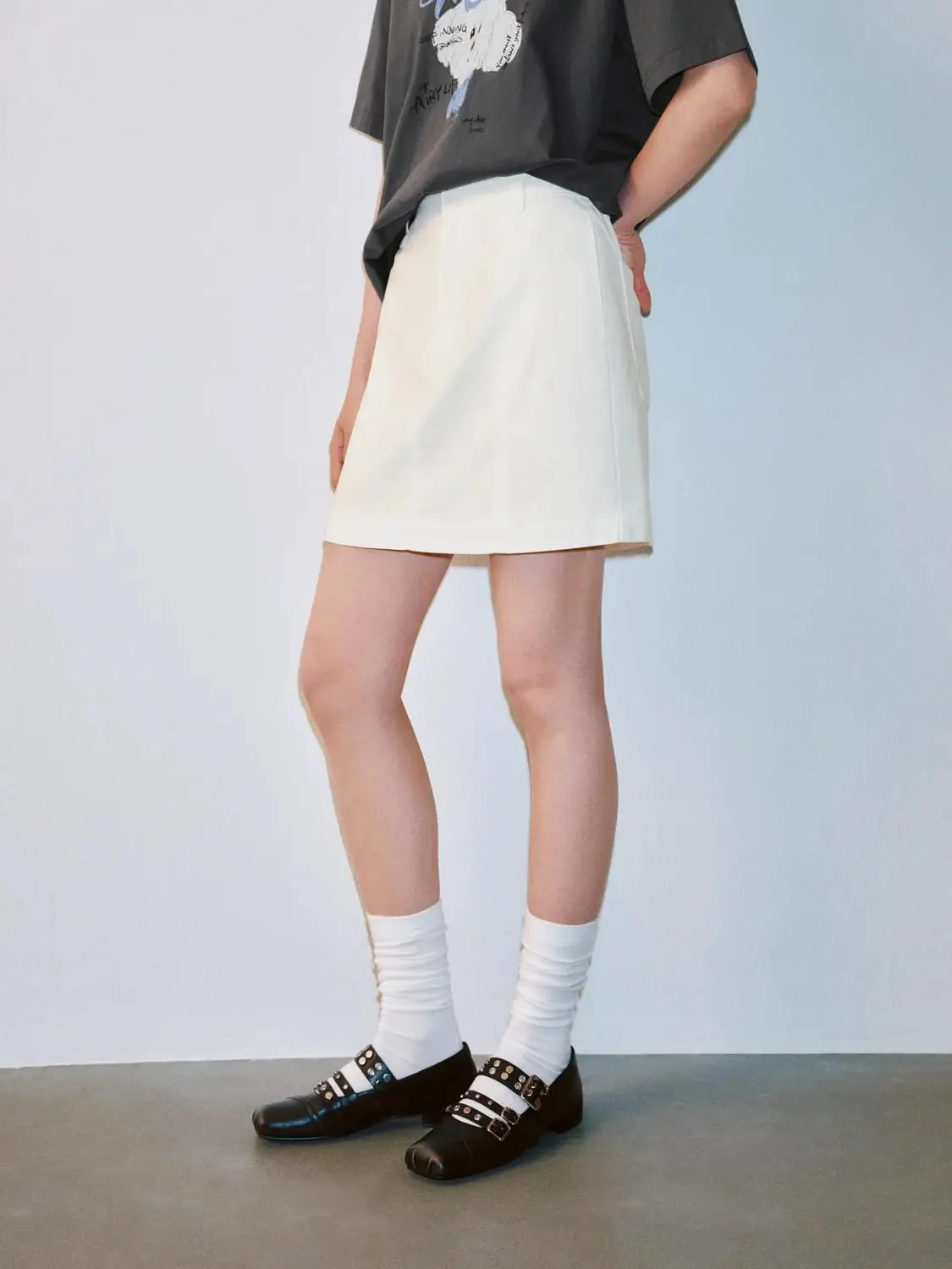 Cotton A-Line Mini Skirt With Clean Tailored Design Skirt