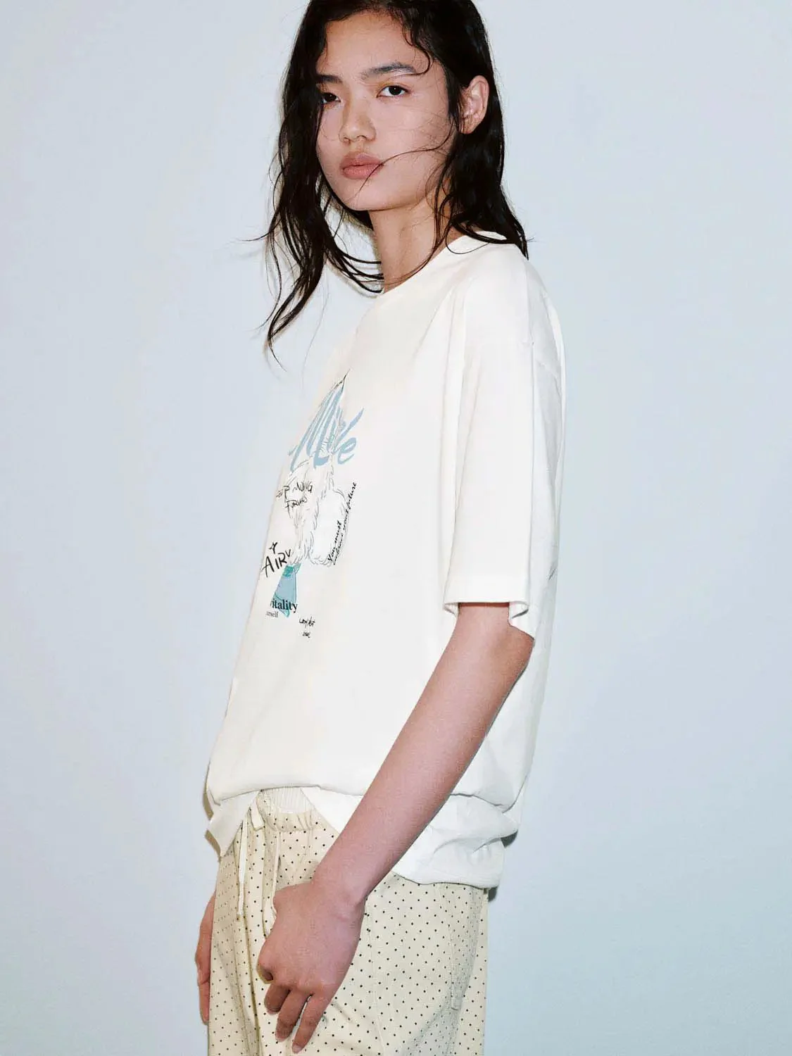 Cotton Graphic Dog Illustration With Miracle Print Tee