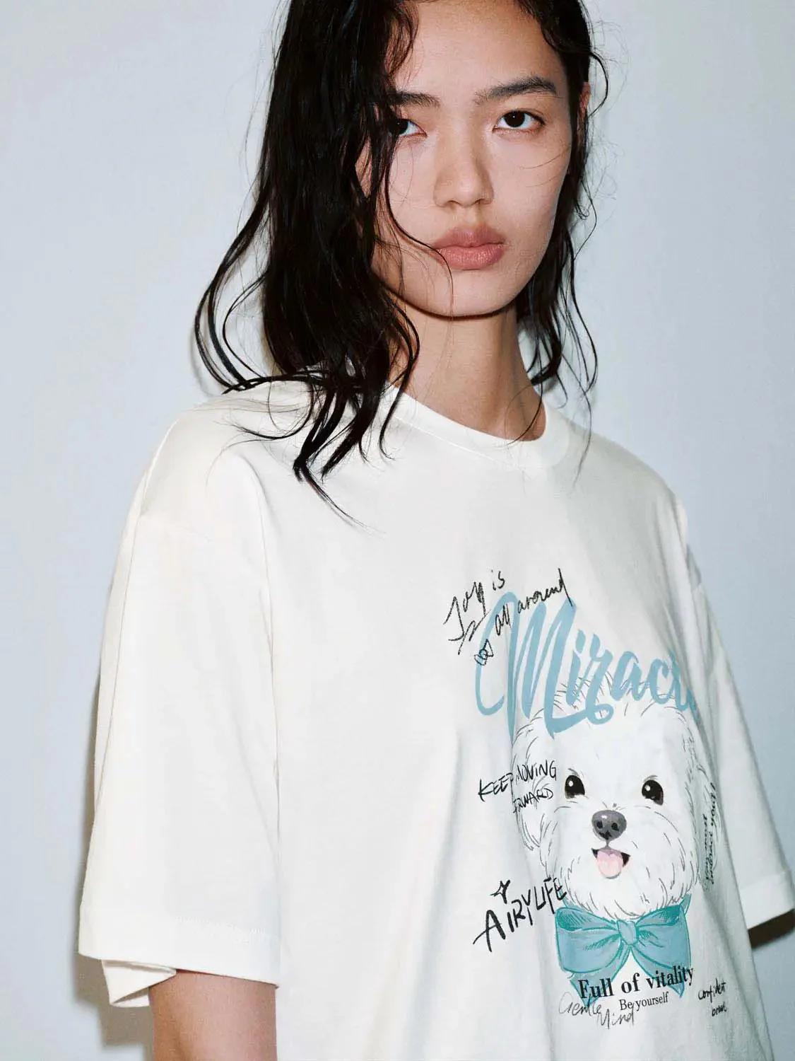 Cotton Graphic Dog Illustration With Miracle Print Tee