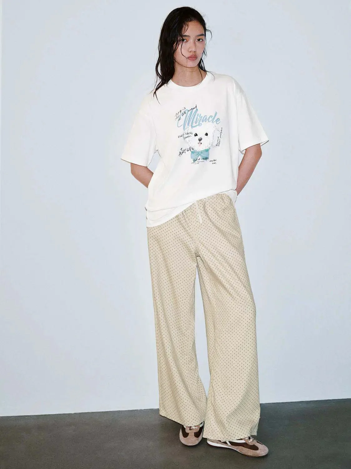 Cotton Graphic Dog Illustration With Miracle Print Tee