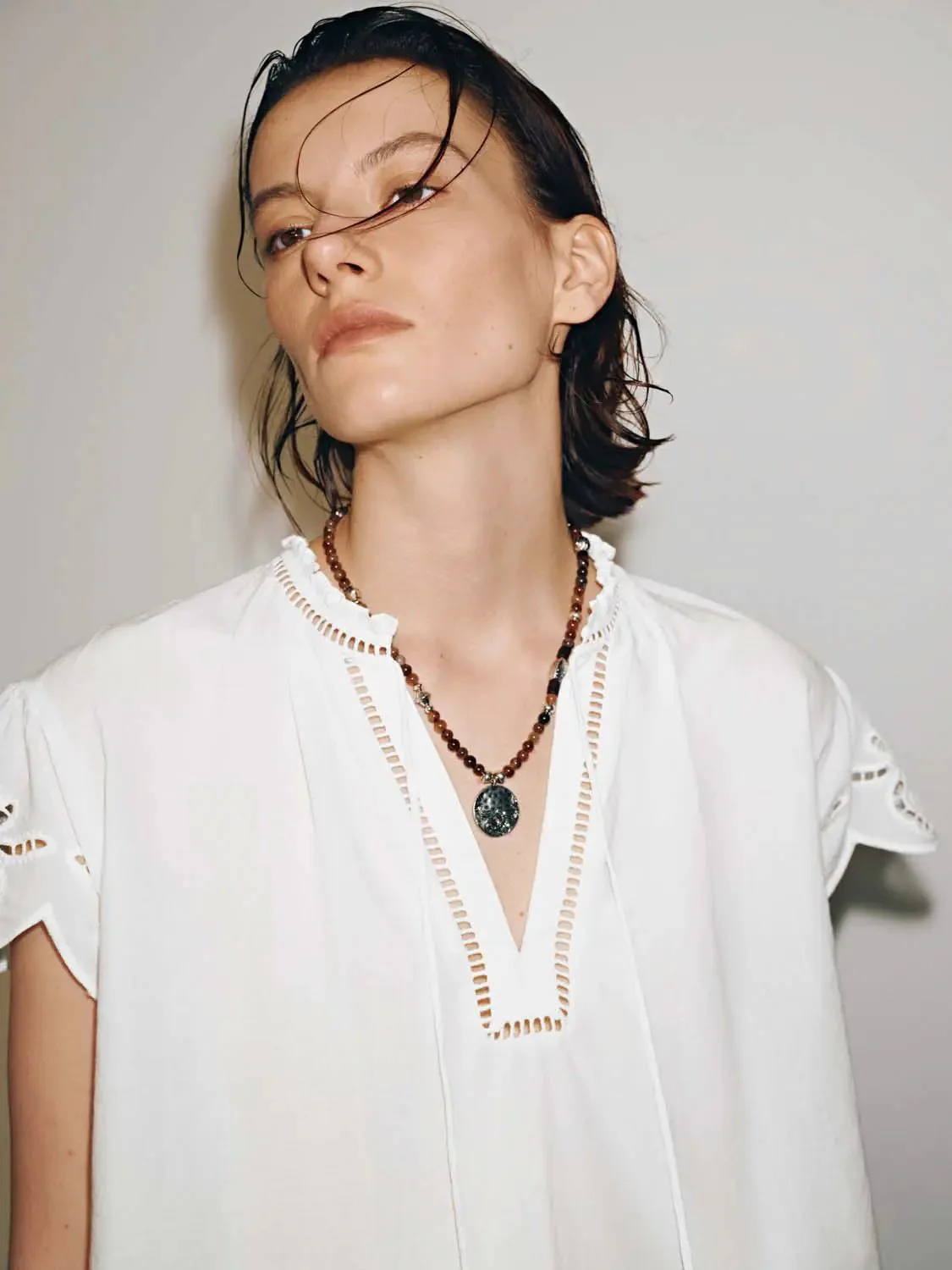 14437-guipure-lace-detail-ruffle-collar-v-neck-short-sleeve-shirts-3.webp Guipure Lace Detail Ruffle Collar V-Neck Short Sleeve Shirts
