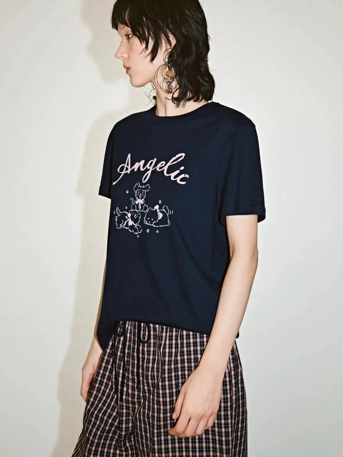 Cotton Angelic Bear Print Graphic T-Shirts
